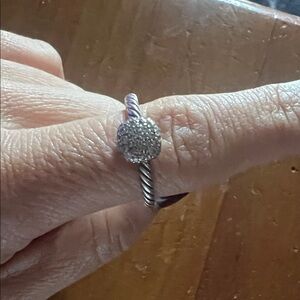 David Yurman Silver Twisted Band Ring with Pave Center